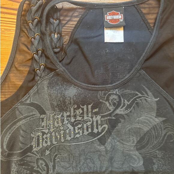 Harley Davidson Tacoma, WA black sheer braided accent shoulder tank SIZE XL - Picture 3 of 5